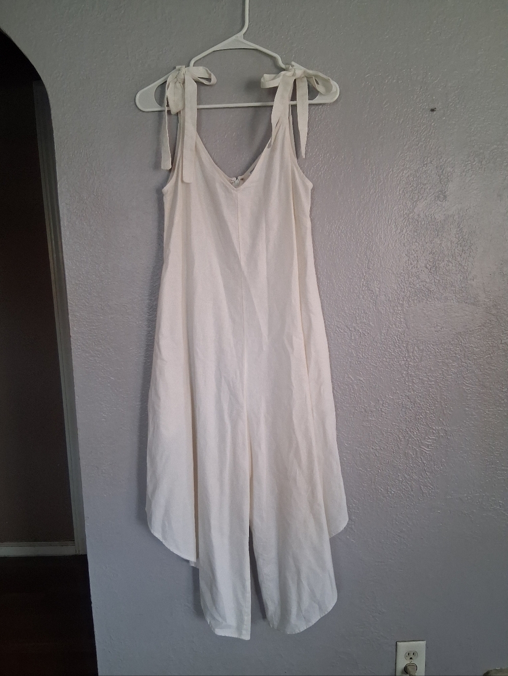 Everlily White Linen Blend Wide Leg Cropped Jumpsuit L